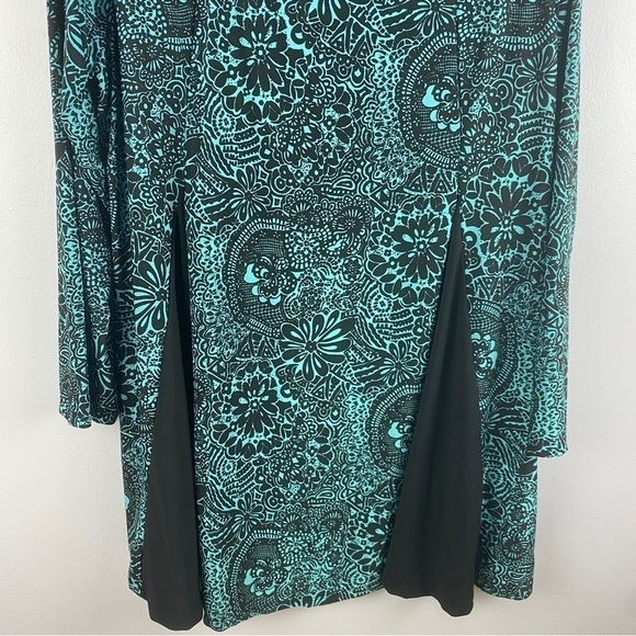 Flirty Pink Green Floral Rayon Crew Neck Longline Tunic Dress 2X - Picture 4 of 10